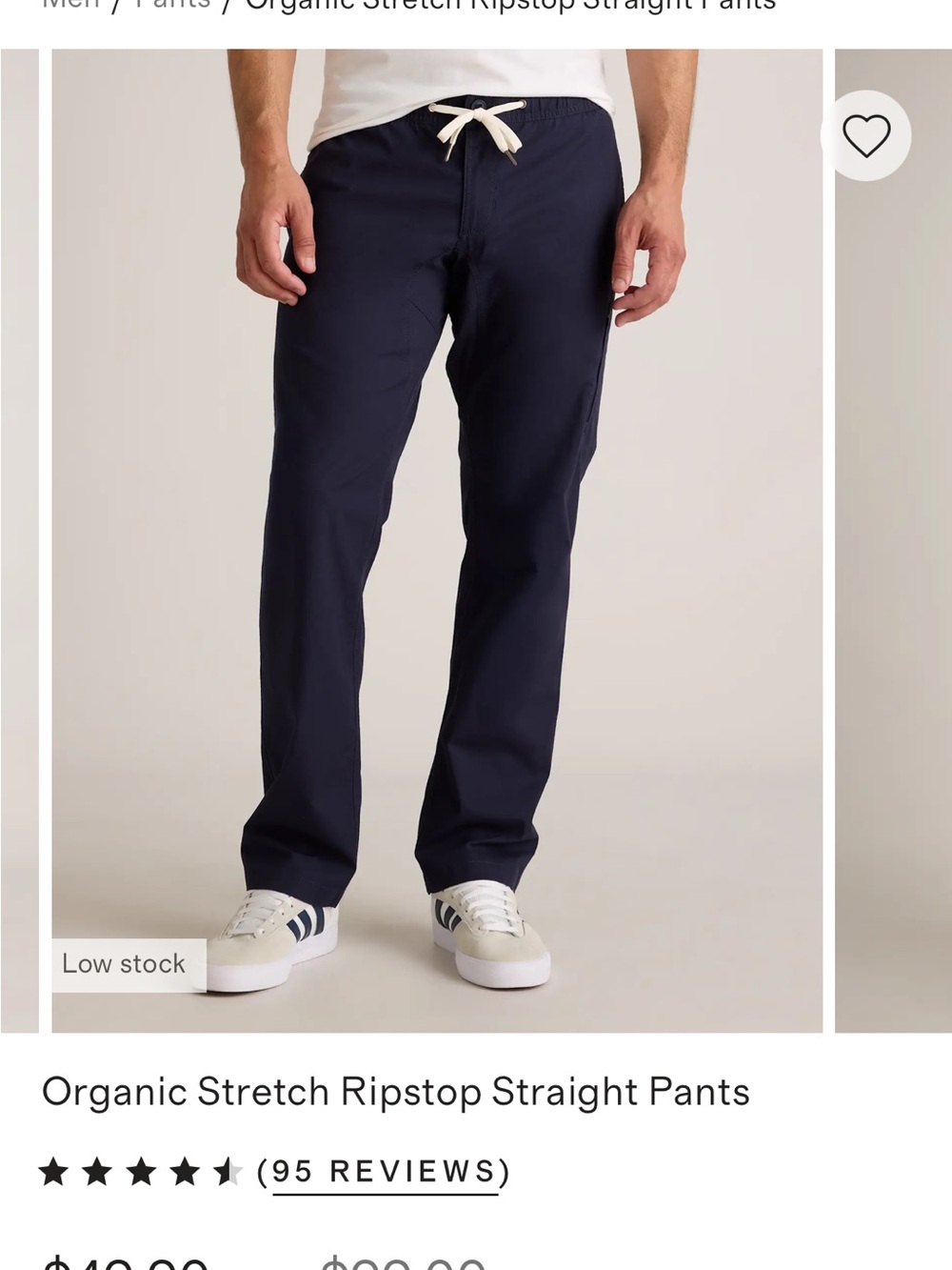 Men’s Quince Organic Stretch Ripstop Straight Pants in Navy- Size XXL